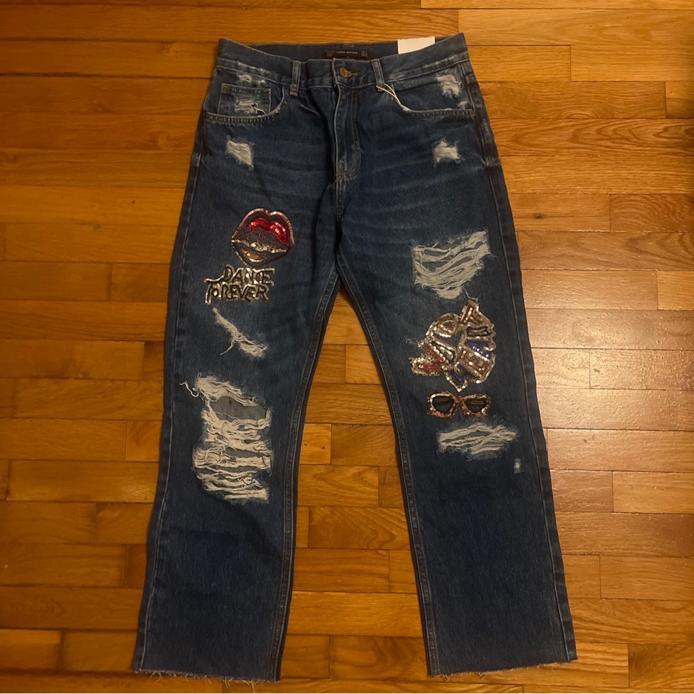 Women’s Zara Trafaluc Blue Jeans Size 4 Tomboy Dance Forever Sequin